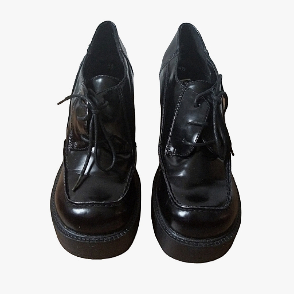 Vintage 90s Y2K Chunky Lace Up Platform Heel Oxford Loafers Round Toe Size 10 - Picture 9 of 10